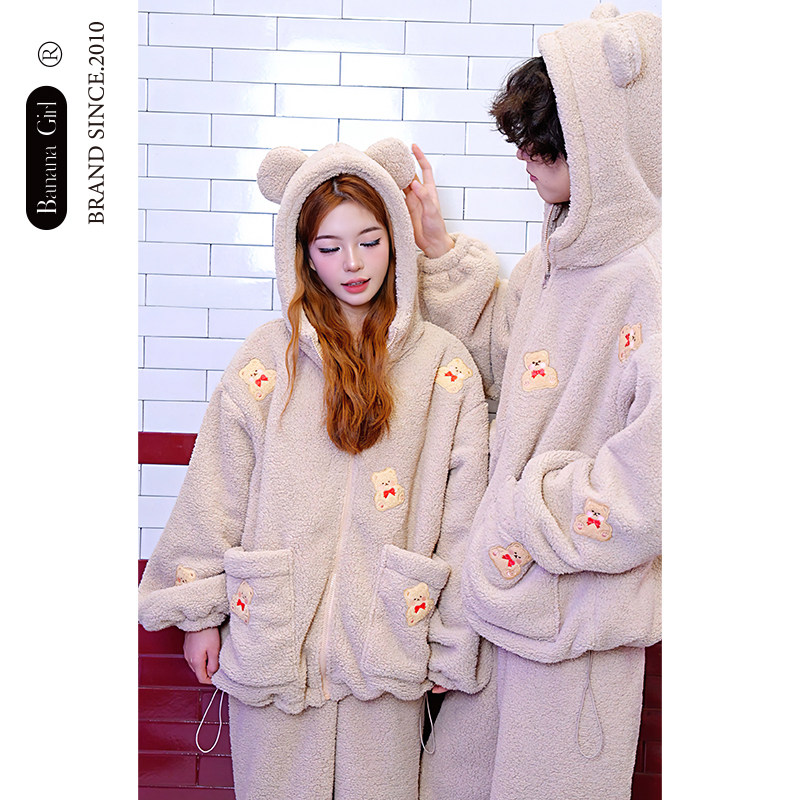 Bananagirl秋冬情侣睡衣女珊瑚绒长袖加厚保暖抗静电家居服男套新,淘宝优惠券,粉丝福利购,淘宝优惠卷