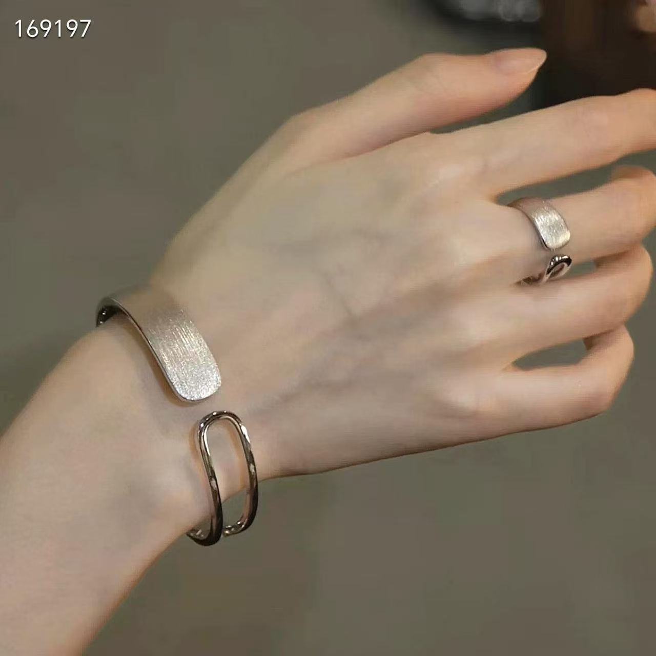 Pure silver 999 matte brushed hollow bracelet