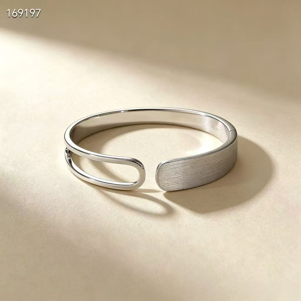 Pure silver 999 matte brushed hollow bracelet