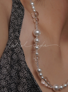 荒野鹰珍珠天然白水晶串珠项链