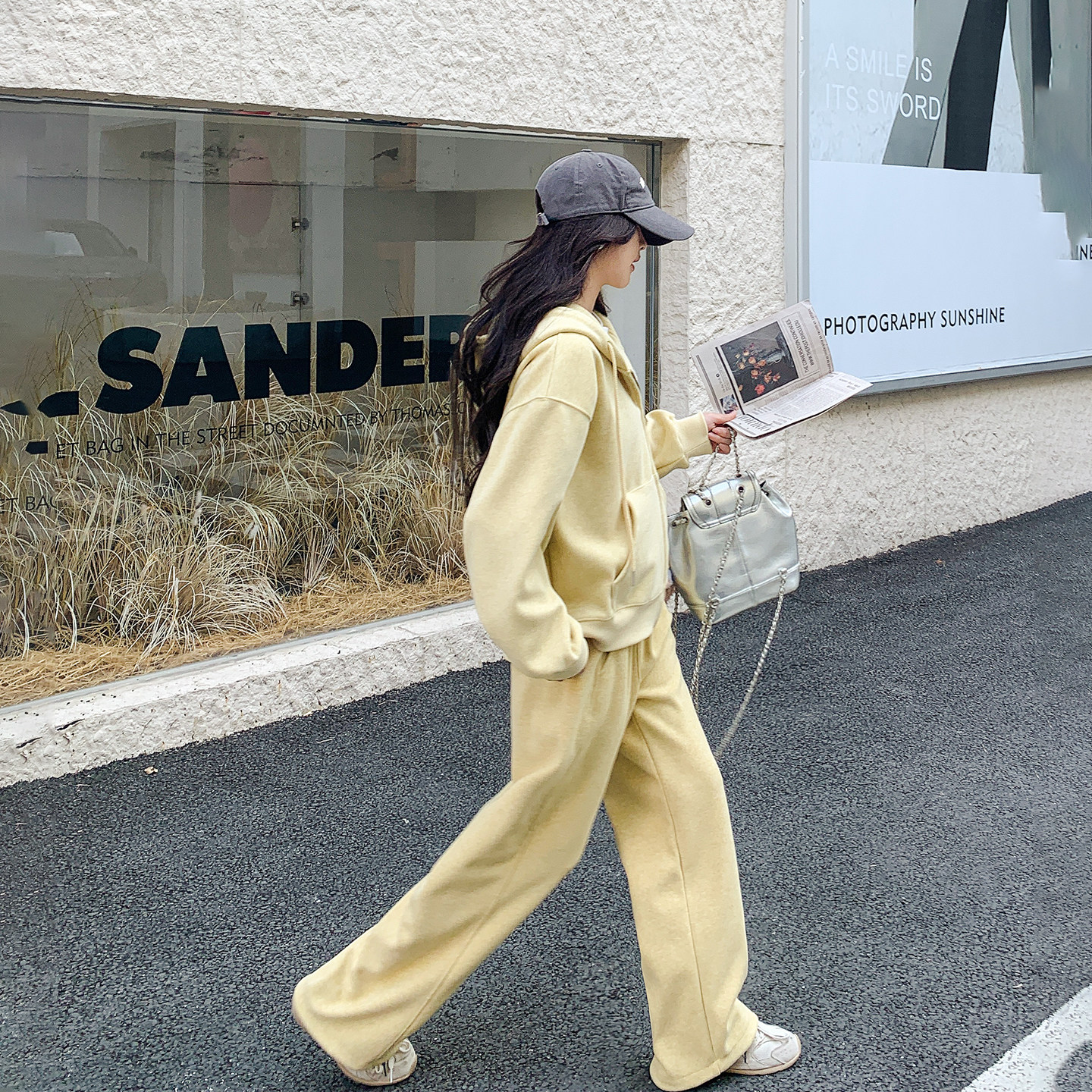 慵懒风黄色连帽卫衣长裤套装女春季2026新款休闲运动高级感两件套,淘宝优惠券,粉丝福利购,淘宝优惠卷