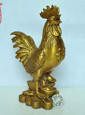 祥安阁铜公鸡摆件福字桃花煞化
