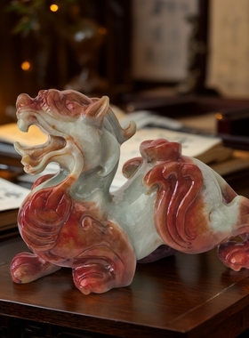 天然玉石貔貅摆件岫玉貔貅玄关摆设店铺开业礼品客厅公母一对皮丘