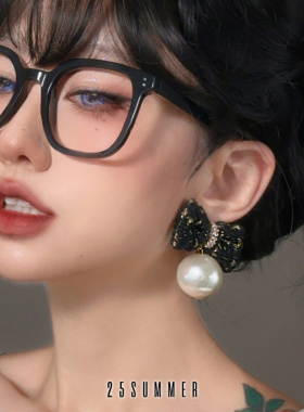 25SUMMER原创 薇薇安 秋冬复古甜美小香风蝴蝶结大珍珠耳环耳夹女