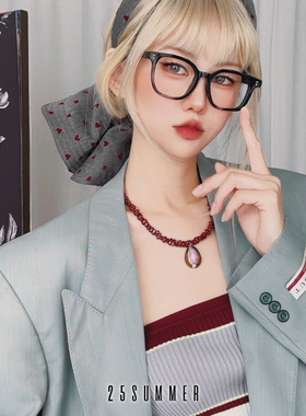 25SUMMER 高级感天然海螺吊坠气质酒红石头项链显白复古锁骨链女