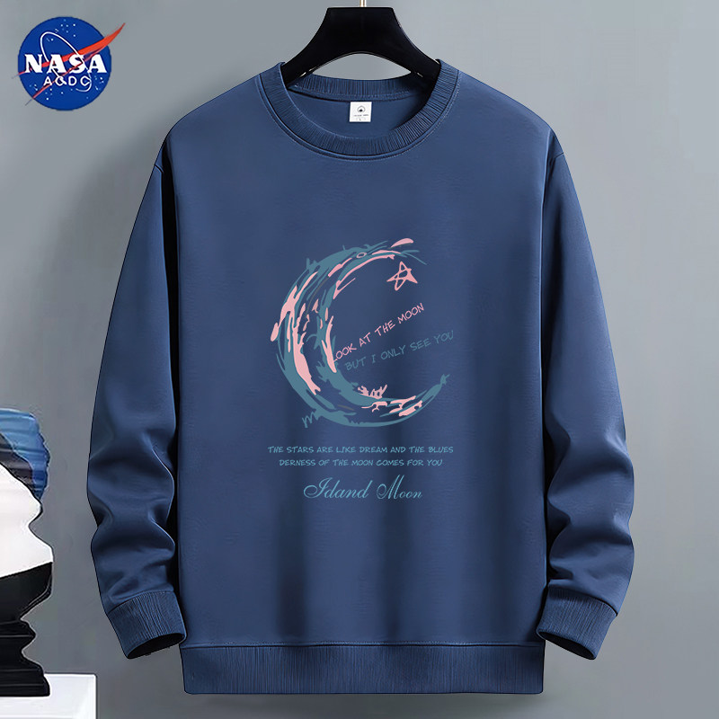 NASA co-branded autumn and winter men's sweatshirt 2025 new loose velvet thickened youth bottoming shirt long-sleeved trendy