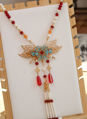 古风汉服马面裙配饰国风软璎珞自带背云长流苏吊坠新中式百搭项链