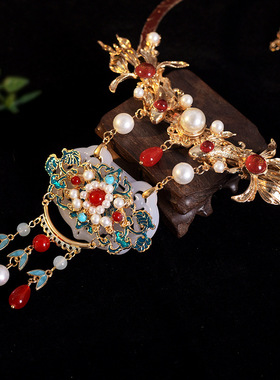 晚明风烧蓝明制流苏汉服项圈富贵配饰古装晚明首饰中式项圈女