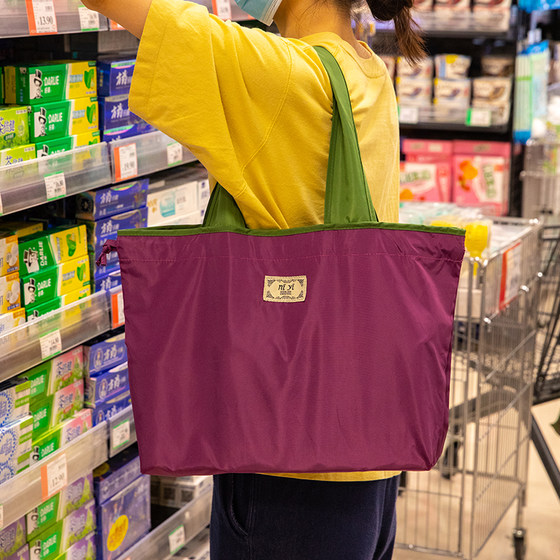 Solid color foldable eco-friendly shopping bag with large capacity