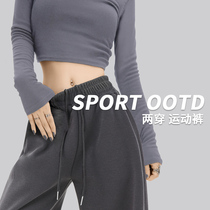 Sports Pants Woman Spring Autumn Winter 2023 New Loose Straight Drum Casual American Thickened Broadleg Grey Gush Sweatpants