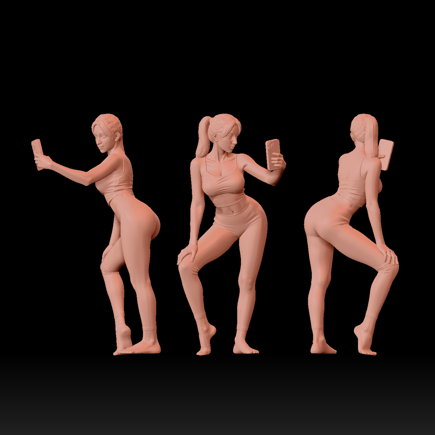 A43微缩模型:1/64比例小人偶阳光瑜伽裤姐姐美女穿AJ自拍树脂白模 - 图1