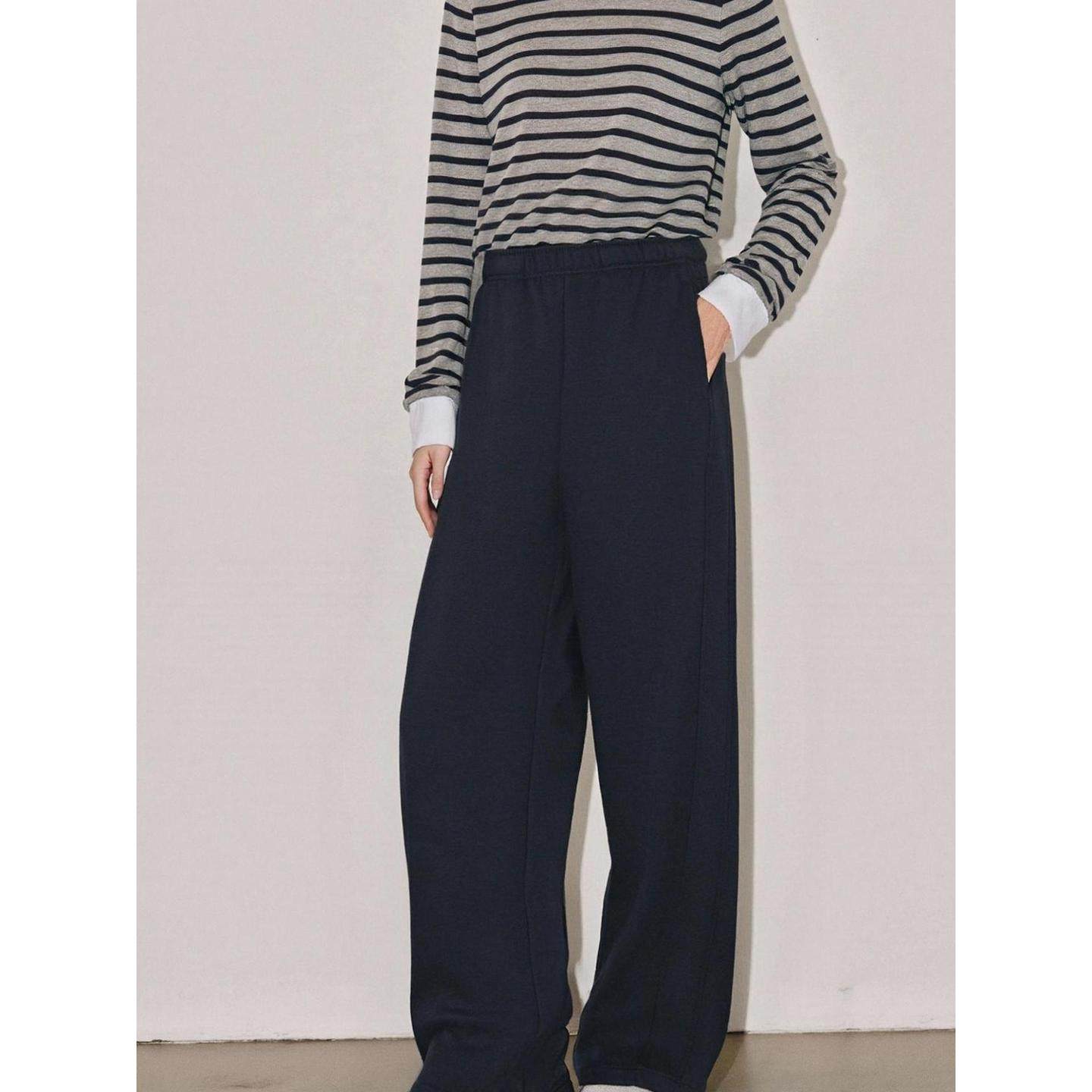 Basic House/百家好加绒黑色阔腿卫裤女冬季加厚小个子显高运动裤,淘宝优惠券,粉丝福利购,淘宝优惠卷