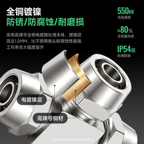 铜镀镍方块快拧三通PE变径PEG8-6 10-8气动气管锁母4 6 8 10 12mm - 图2