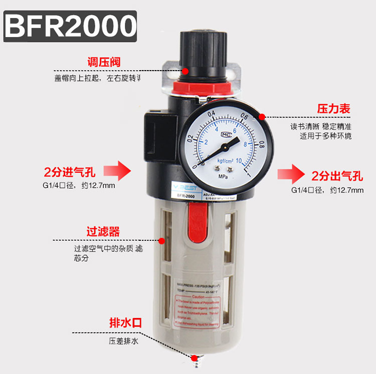 空压机油水气源处理器BFC2000 BFC3000BFC4000二联件过滤减压阀器-图1