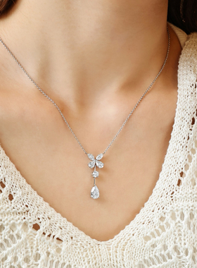 FIICCI菲伊奇 铂金培育钻石蝴蝶锁骨链水滴钻项链送礼物轻奢百搭