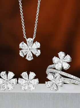 FIICCI菲伊奇 铂金培育钻石锁骨链水滴花瓣耳坠常百搭珠宝首饰女