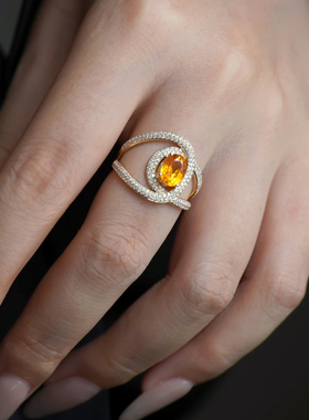 天然芬达石18K金钻石戒指