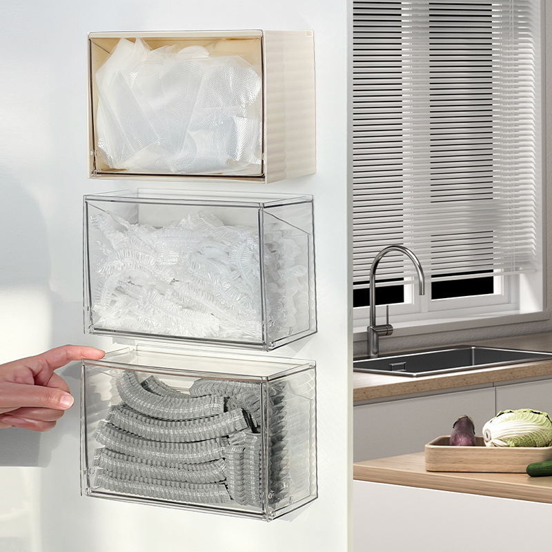 壁挂式一次性鞋套收纳盒玄关口罩置物架免打孔乳胶手套浴帽整理盒 - 图2