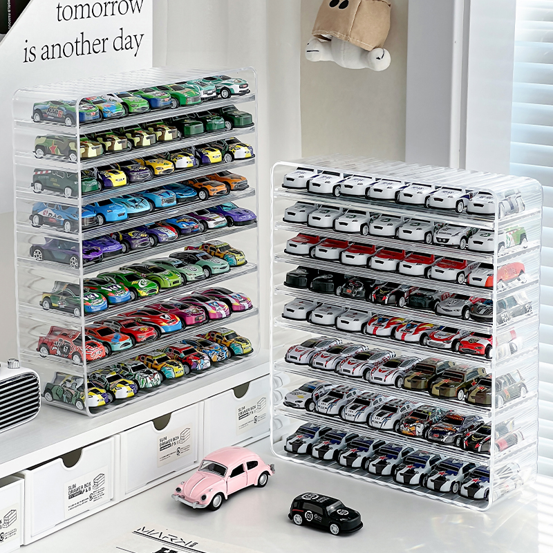 风火轮亚克力收纳盒1:64多美卡合金小汽车模型置物架透明展示架子 - 图0