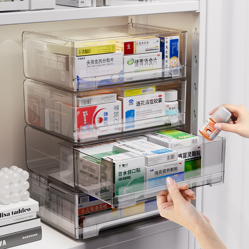 抽屉药箱家庭装药物收纳盒透明药品收纳柜亚克力大容量医药箱家用 - 图0