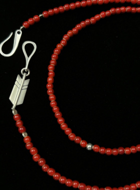 思涵银工坊Larry Smith925纯银鱼钩箭矢4mm琉璃珠男女款日潮项链