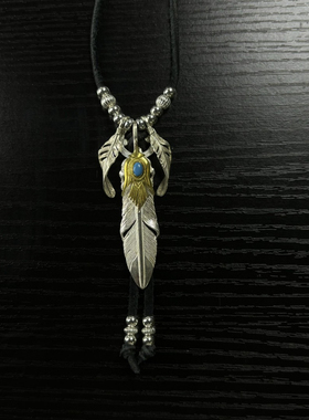 思涵银工坊HORIZON BLUE925纯银松石羽毛鹿皮绳男女小众日潮项链