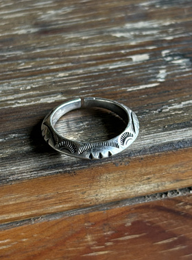 思涵银工坊纳瓦霍风格925纯银三角棱形男女同款小众日潮开口戒指