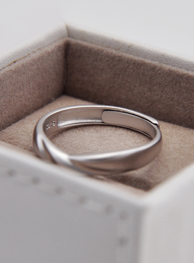 爱意交织原创纯银情侣戒指磨砂款