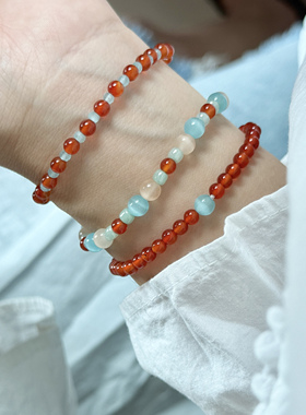 天然红玛瑙猫眼石手链叠戴女闺蜜