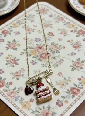 法式甜心例题草莓千层蛋糕毛衣链精致镶锆别针长款项链配饰时尚潮