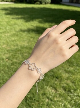 ins风镂空花朵手链银色双层大小花 甜酷轻奢质感百搭氛围感配饰潮