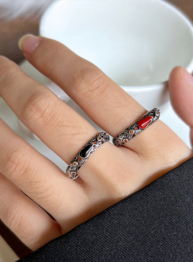 中古风蝶恋花复古女高级感葫芦菩提指环开口925纯银戒指高贵潮饰