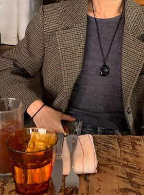 韩国博主同款黑色几何吊坠项链女百搭小众设计高级感秋冬配饰女潮