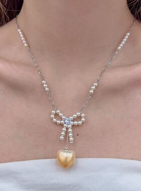 甜美风蝴蝶结吊坠锁骨链温柔风百搭饰品ins少女风轻奢质感配饰潮