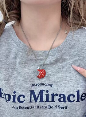 甜美辣妹锆石星星滴油红苹果双层项链女小众设计感红色毛衣链配饰