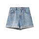 Shuiyunjian ແສງສະຫວ່າງສີຟ້າ Denim ສັ້ນແອວສູງຂອງແມ່ຍິງອາເມລິກາ Retro Street A-Line Wide Leg Pants Pure Cotton 2026 Summer