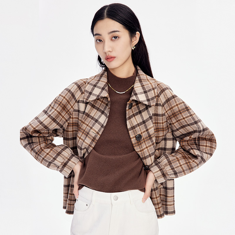 水云间新款复古港风格纹冬毛呢大衣 sedate毛呢外套