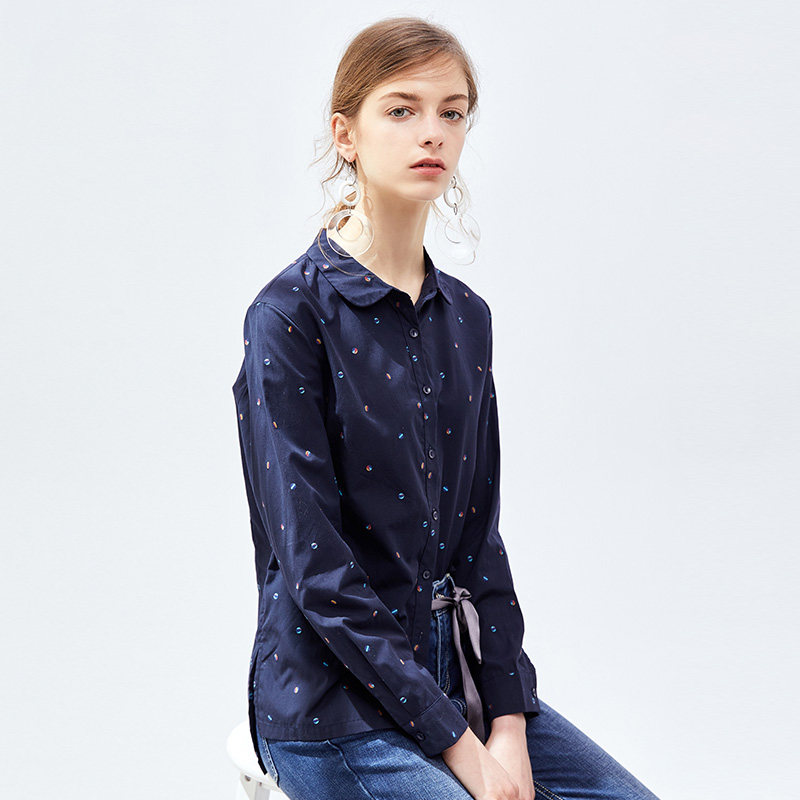 水云间纯棉红波点衬衫女装秋季衬衣 sedate衬衫