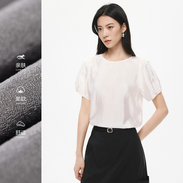 Shuiyunjian bud sleeve chiffon shirt women's extremely short sleeve top loose urban rubbing power lightplace workplace 2026 summer