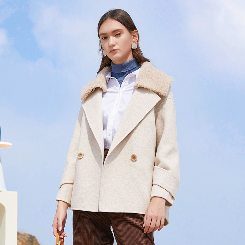 水云间西装领毛呢秋冬新款双排扣 sedate毛呢外套