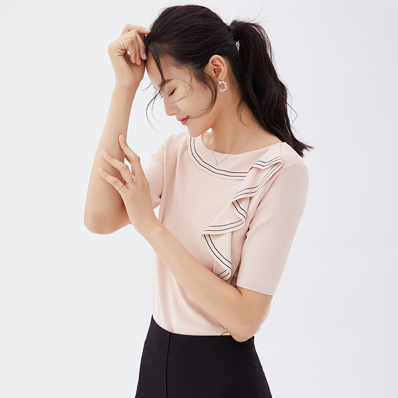 水云间秋季中袖拼接圆领穿搭针织衫 sedate毛针织衫