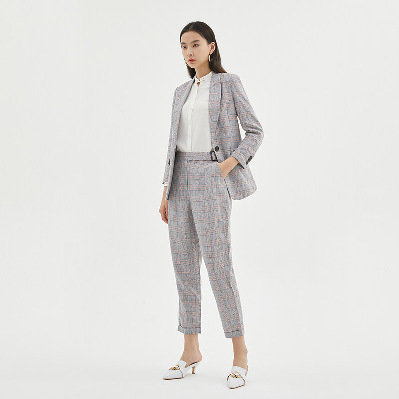 水云间直筒裤女春装新款格子休闲裤 sedate休闲裤