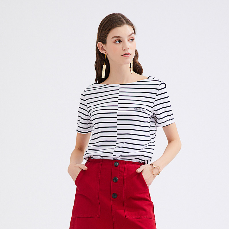 水云间条纹短款t恤女2020拼接ins sedateT恤