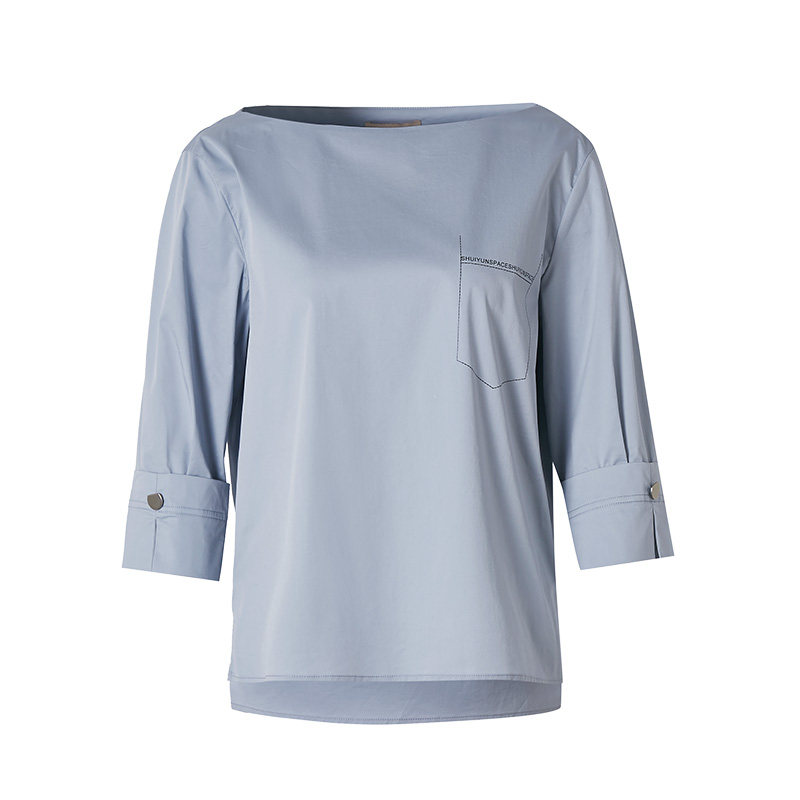 水云间纯色一字领衬衫字母2020纽扣 sedate衬衫