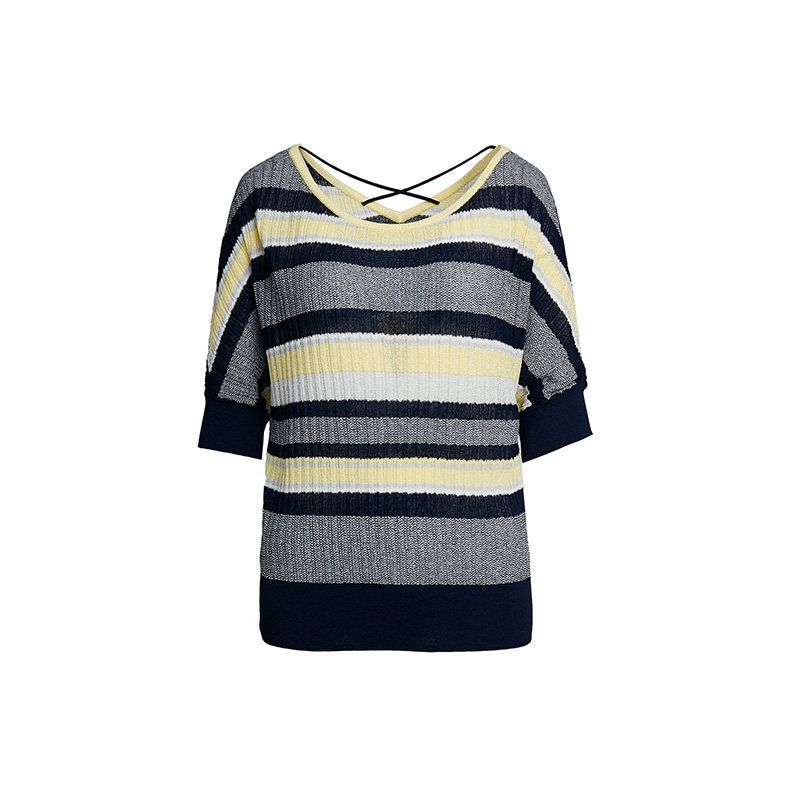 水云间夏季新款圆领露背撞色毛衣 sedate毛衣