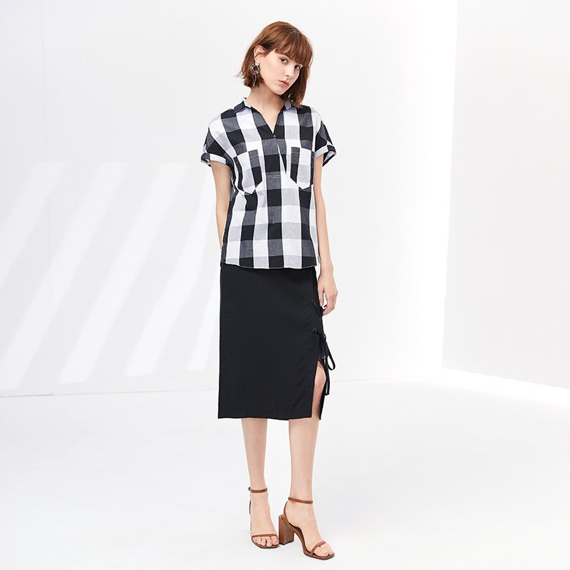 水云间格子衬衣女夏季新款休闲上衣 sedate衬衫