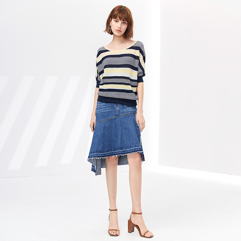 水云间夏季新款圆领露背撞色毛衣 sedate毛衣