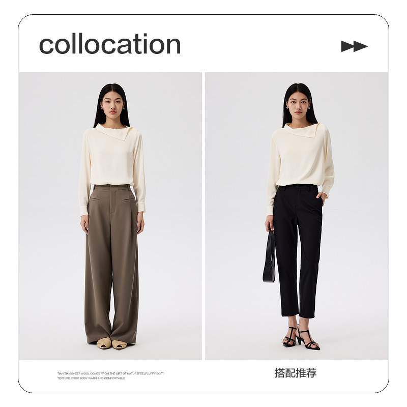 水云间杏色长袖衬衫女醋纤衬衣不规则设计感雪纺衫上衣2025秋新款