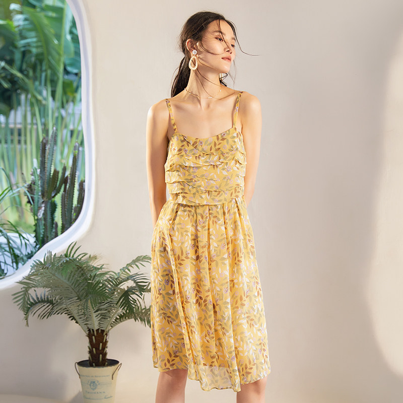 水云间雪纺碎花小个子女神范吊带裙 sedate连衣裙