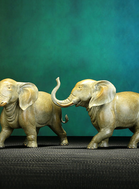 彩铜大象摆件一对《富贵吉象》
